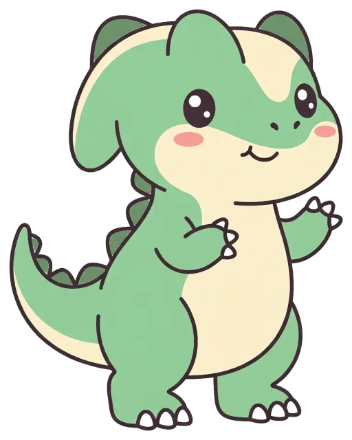 Cute cartoon allosaurus with green and cream colors