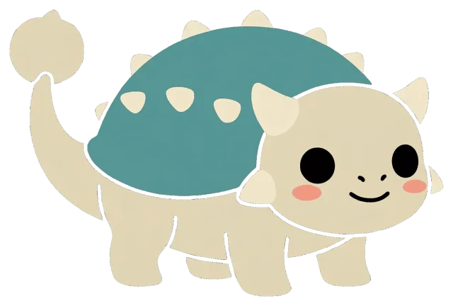 Cute cartoon ankylosaur with blue shell and smiling face