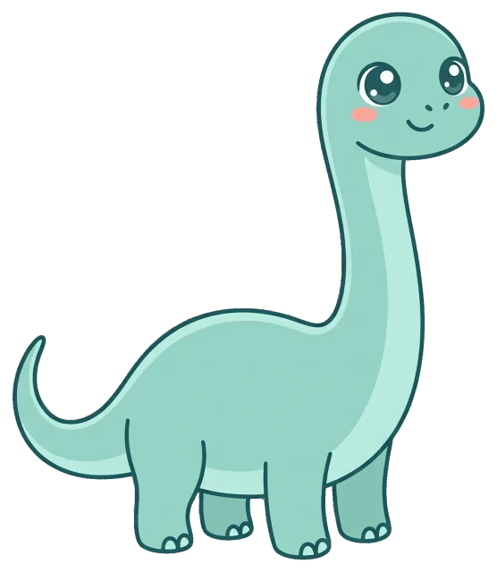 Cute cartoon brachiosaurus with big eyes and smile