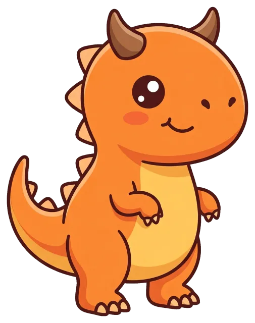 Cute cartoon Carnotaurus dinosaur with orange body and horns
