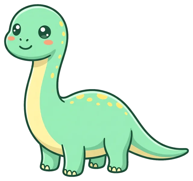 Cute cartoon Diplodocus dinosaur with big eyes and spots