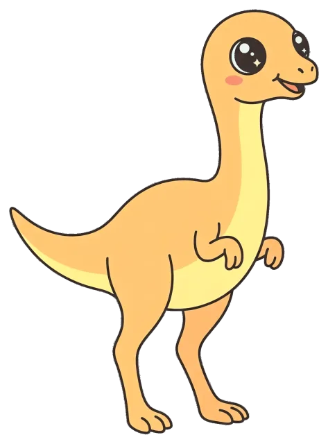 Cute cartoon Gallimimus dinosaur with big eyes