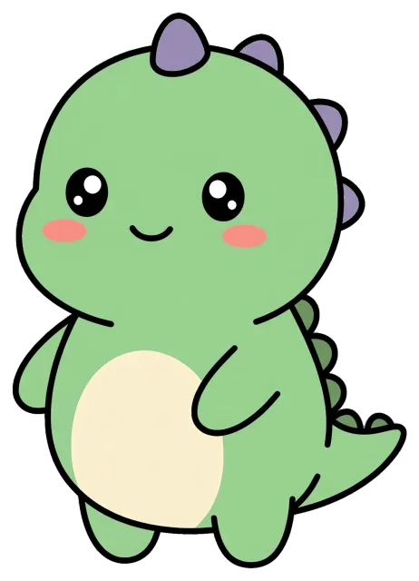 Cute cartoon green dinosaur with purple spikes