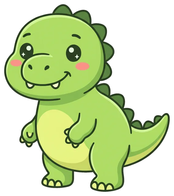 Cute cartoon Iguanodon dinosaur with big eyes and smile