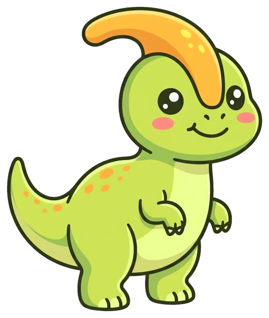 Cute cartoon Pachycephalosaurus with big eyes and orange crest
