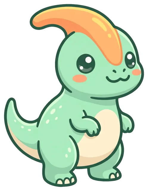 Cute cartoon Pachycephalosaurus with big eyes and orange crest