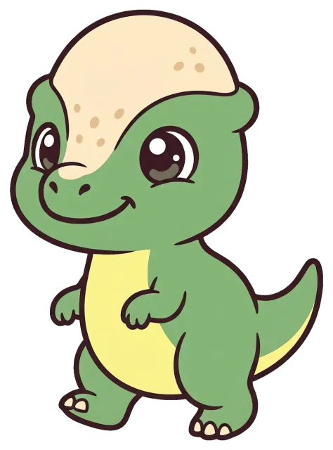 Cute cartoon Pachycephalosaurus with big eyes and smiling face