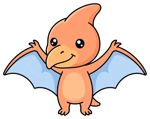 Cute cartoon pteranodon with blue wings and big eyes