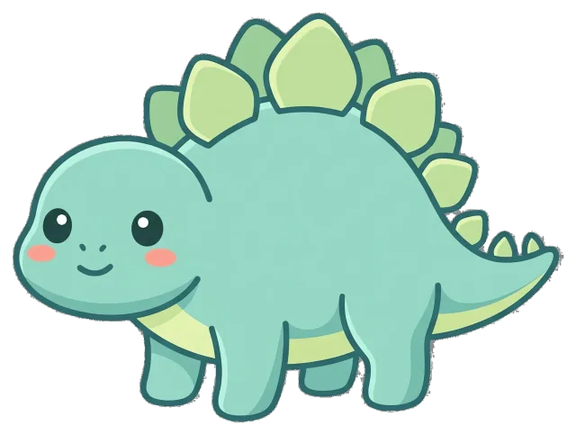 Cute cartoon stegosaurus with green plates and smiling face