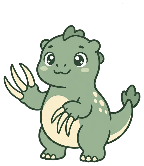 Cute cartoon Therizinosaurus with big claws and friendly expression