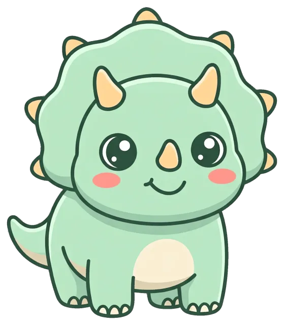 Cute cartoon triceratops with big eyes and smiling face