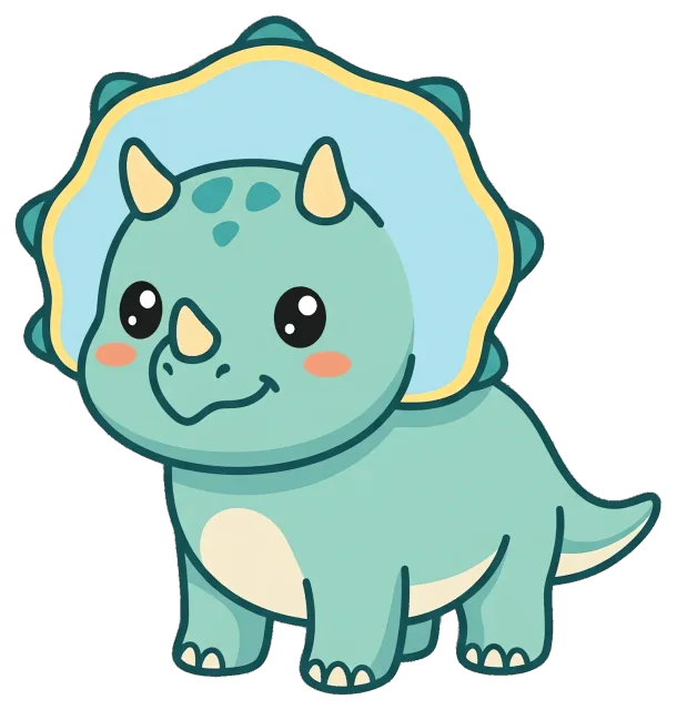 Cute cartoon triceratops with blue frill and smiling face