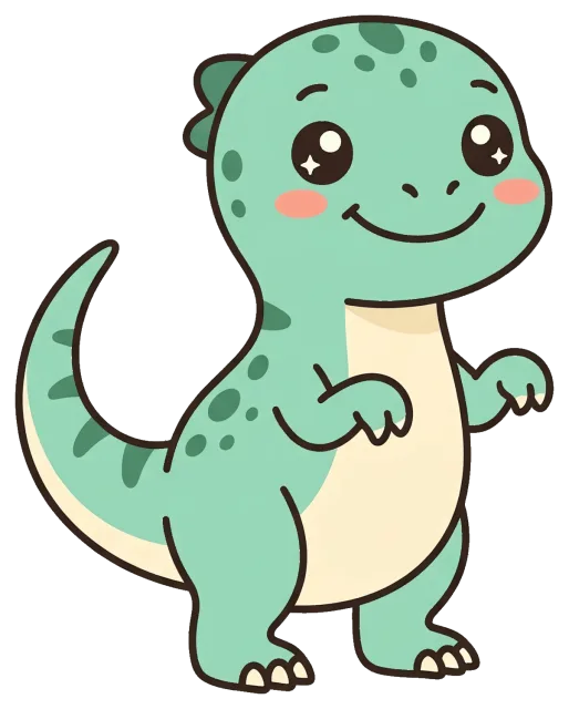 Cute cartoon velociraptor with big sparkling eyes