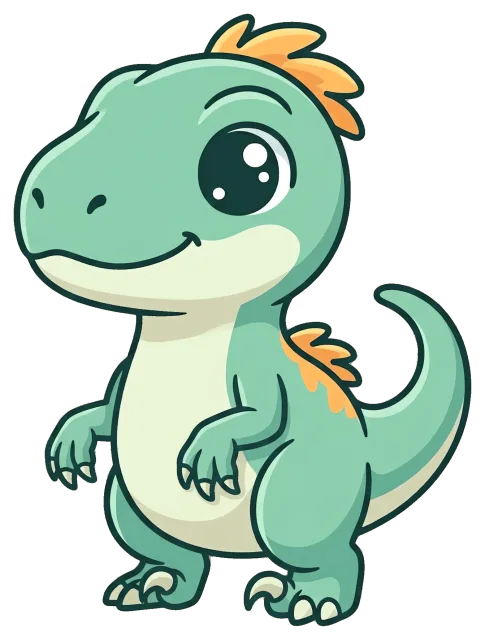 Cute cartoon velociraptor with orange crest and big eyes