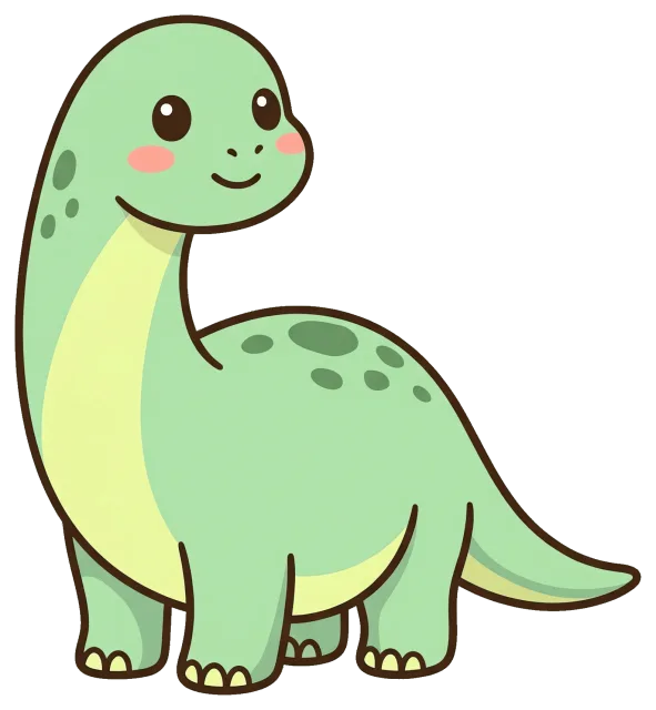 Cute smiling cartoon brachiosaurus with green spots