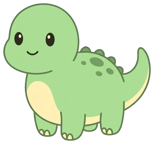 Cute smiling green baby dinosaur cartoon