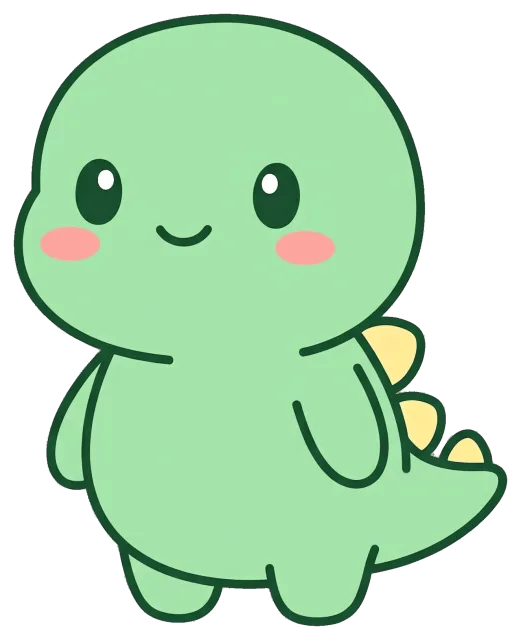 Cute smiling green baby dinosaur with yellow spikes