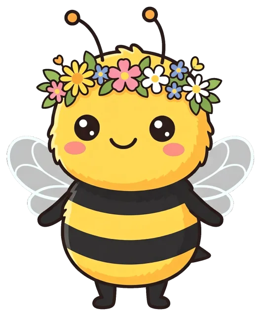Cute bee with flower crown and smiling face