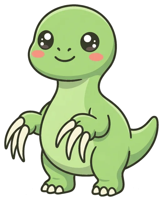 Cute cartoon baby dinosaur with big eyes and claws