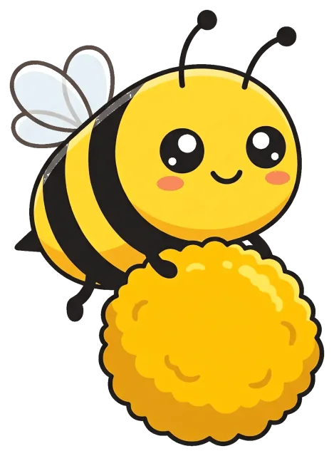Cute cartoon bee carrying a large pollen ball
