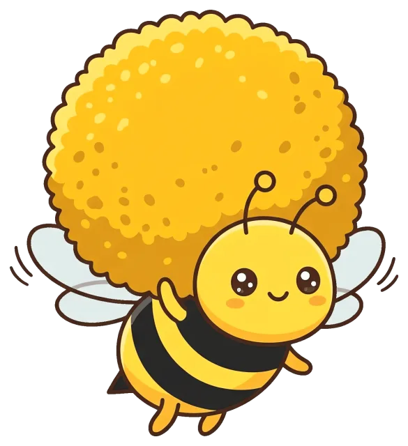 Cute cartoon bee carrying a large pollen ball