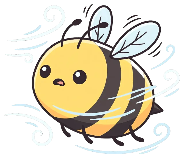 Cute cartoon bee flying with wind swirls