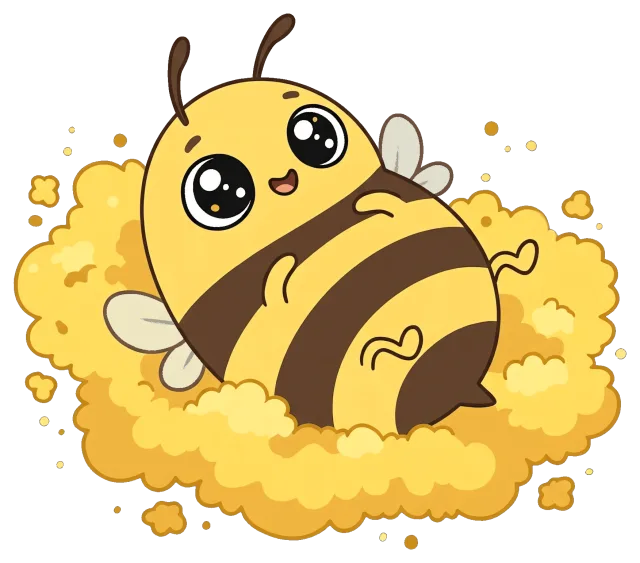 Cute cartoon bee lying on a fluffy honey cloud