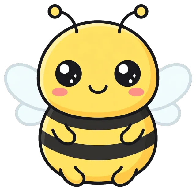 Cute cartoon bee with big eyes and smiling face