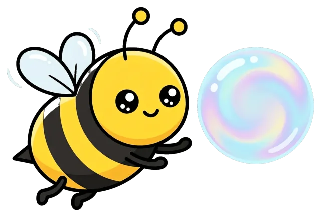 Cute cartoon bee with shiny bubble