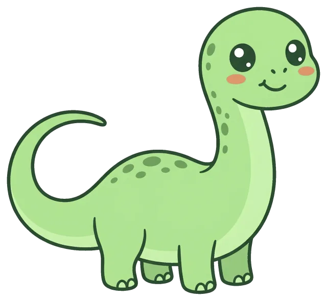 Cute green cartoon dinosaur with big eyes
