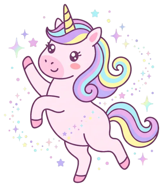Cute pastel unicorn with rainbow mane and sparkling stars