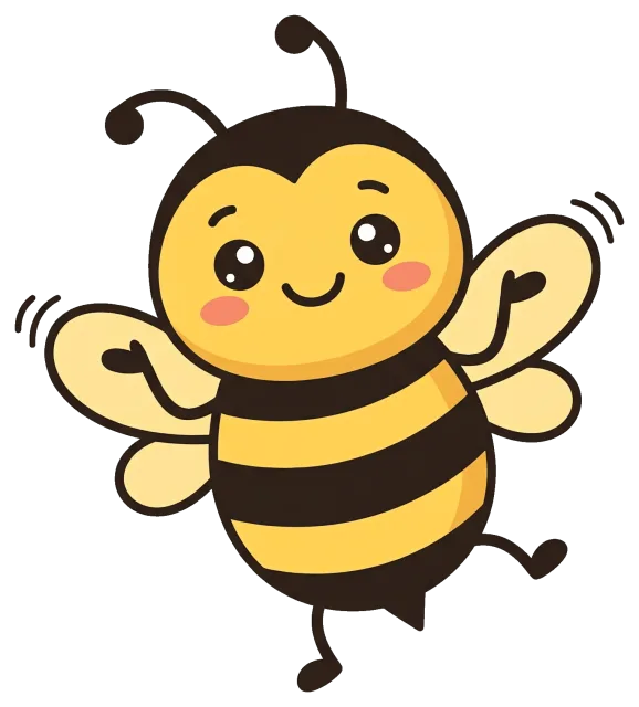 Cute smiling cartoon bee waving wings