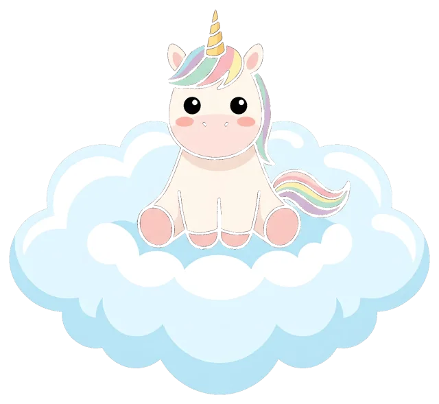 Cute unicorn sitting on a fluffy cloud