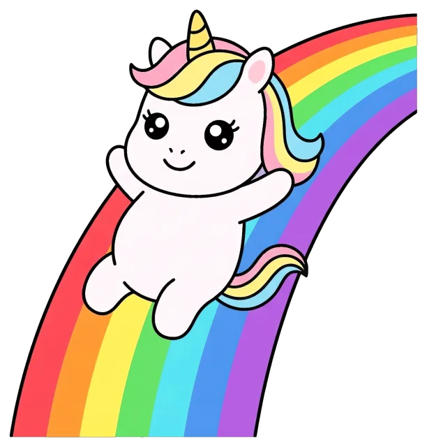 Cute unicorn sliding down a rainbow