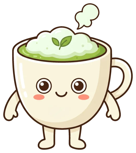 Cute matcha latte cup character with smiling face