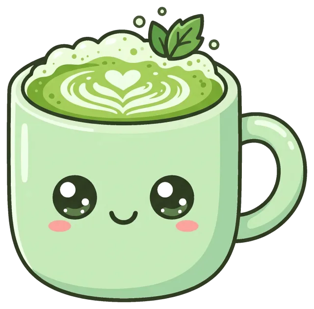 Cute matcha latte cup with smiling face and latte art