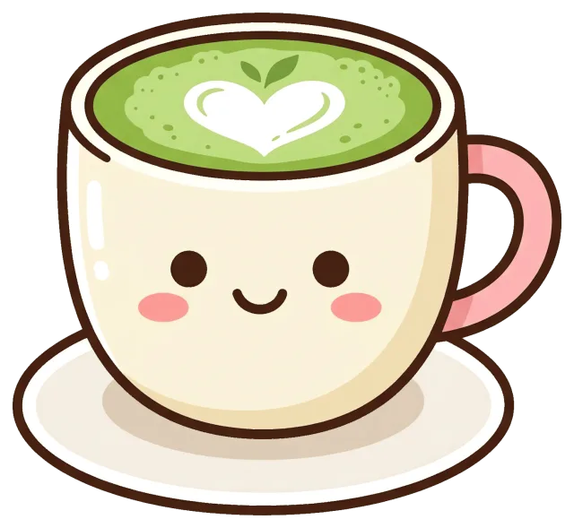 Cute smiling matcha latte cup with heart latte art