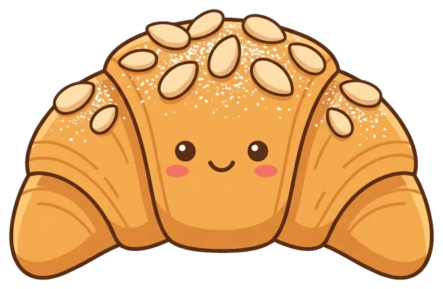 Cute almond croissant cartoon with smiling face