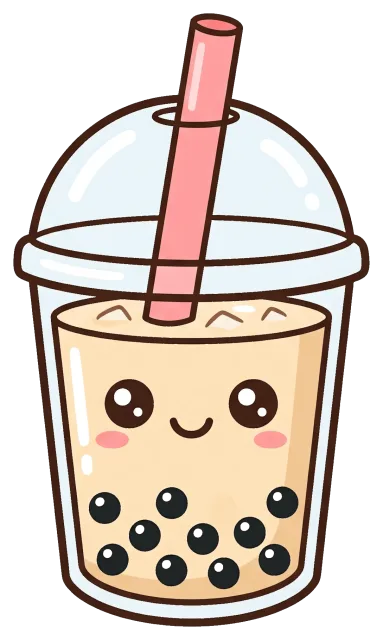Cute boba tea cup with smiling face and pink straw