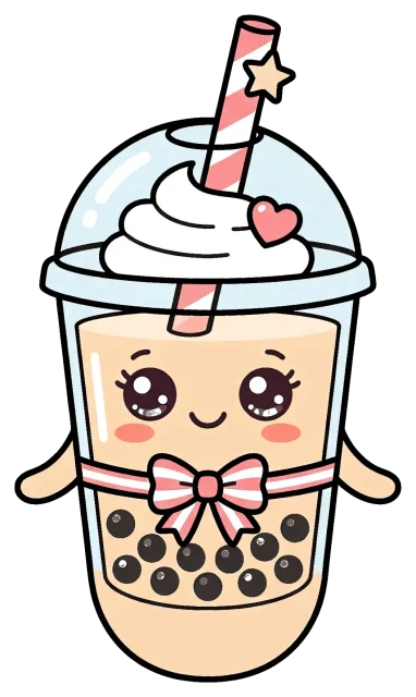 Cute boba tea cup with whipped cream and smiling face