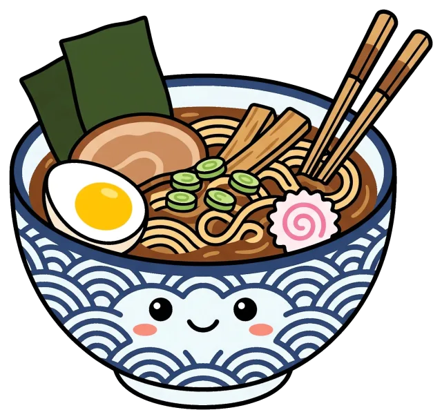 Cute bowl of shoyu ramen with chopsticks