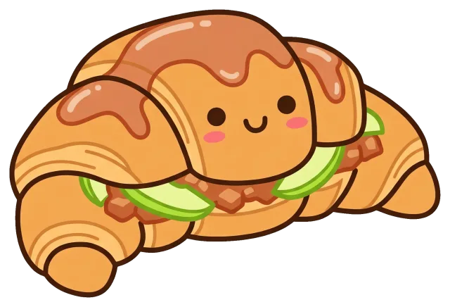 Cute cartoon apple croissant with smiling face