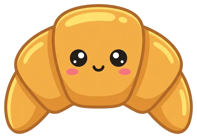 Cute cartoon butter croissant with smiling face
