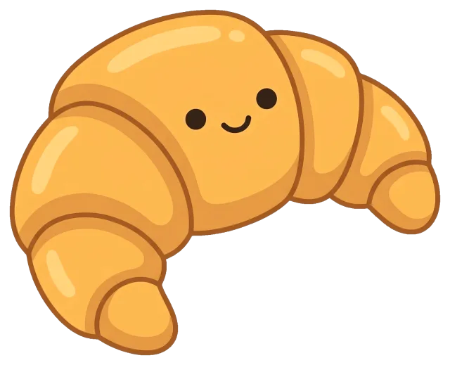Cute cartoon butter croissant with smiling face