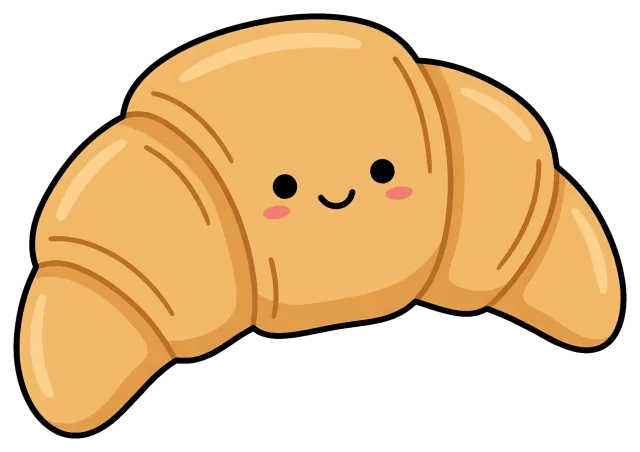 Cute cartoon butter croissant with smiling face