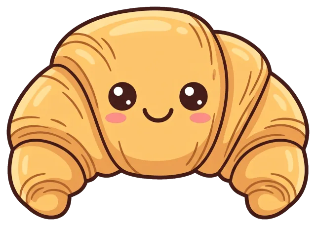 Cute cartoon croissant character with smiling face