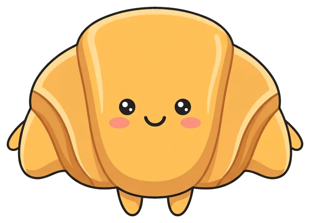 Cute cartoon croissant with smiling face