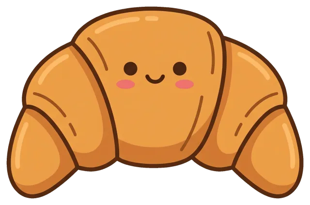 Cute cartoon croissant with smiling face