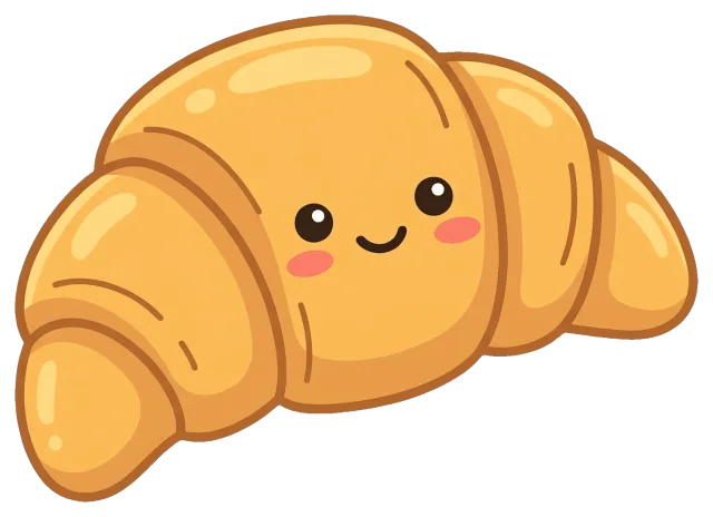 Cute cartoon croissant with smiling face