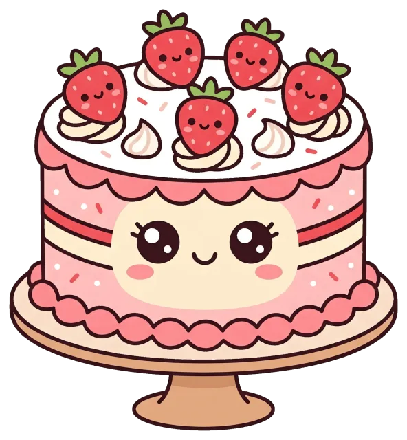 Cute cartoon strawberry cake with smiling face